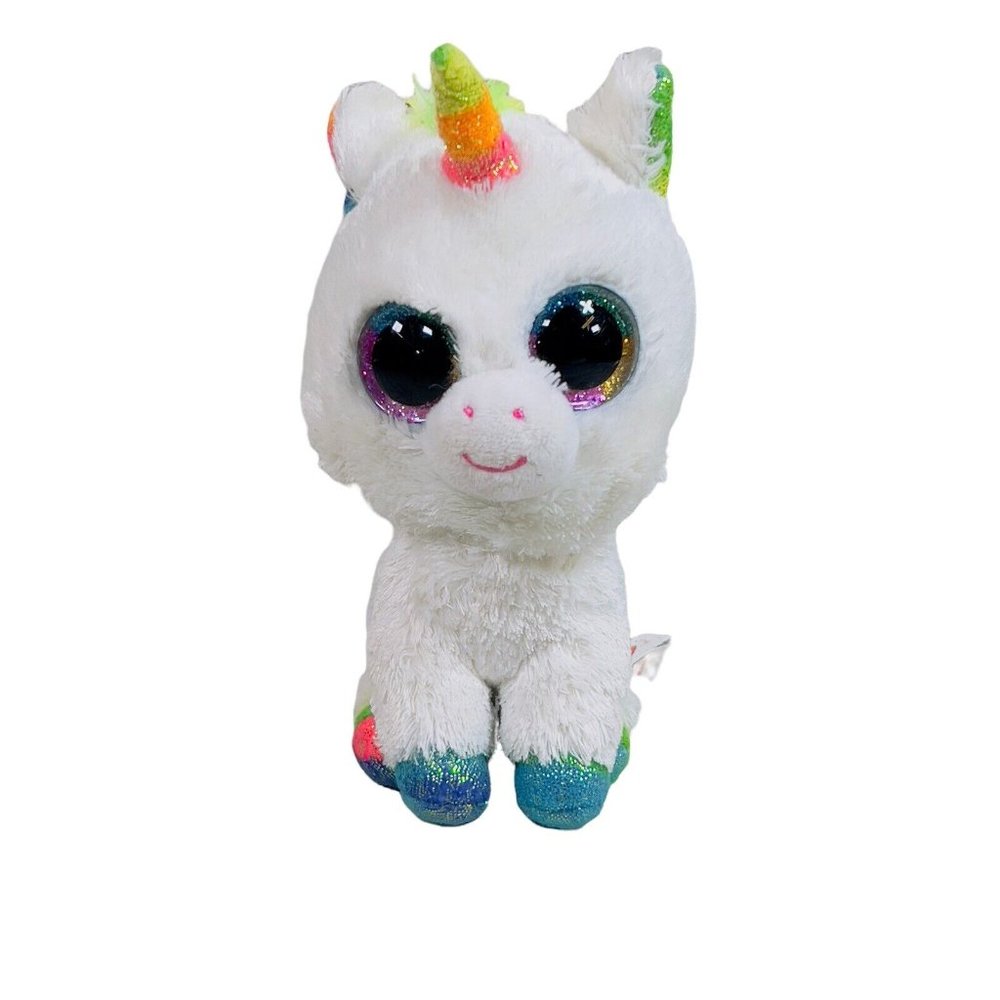 TY Beanie Boos “Pixy” White 6” Unicorn Rainbow Horn Plush Stuffed Toy Big Eyes